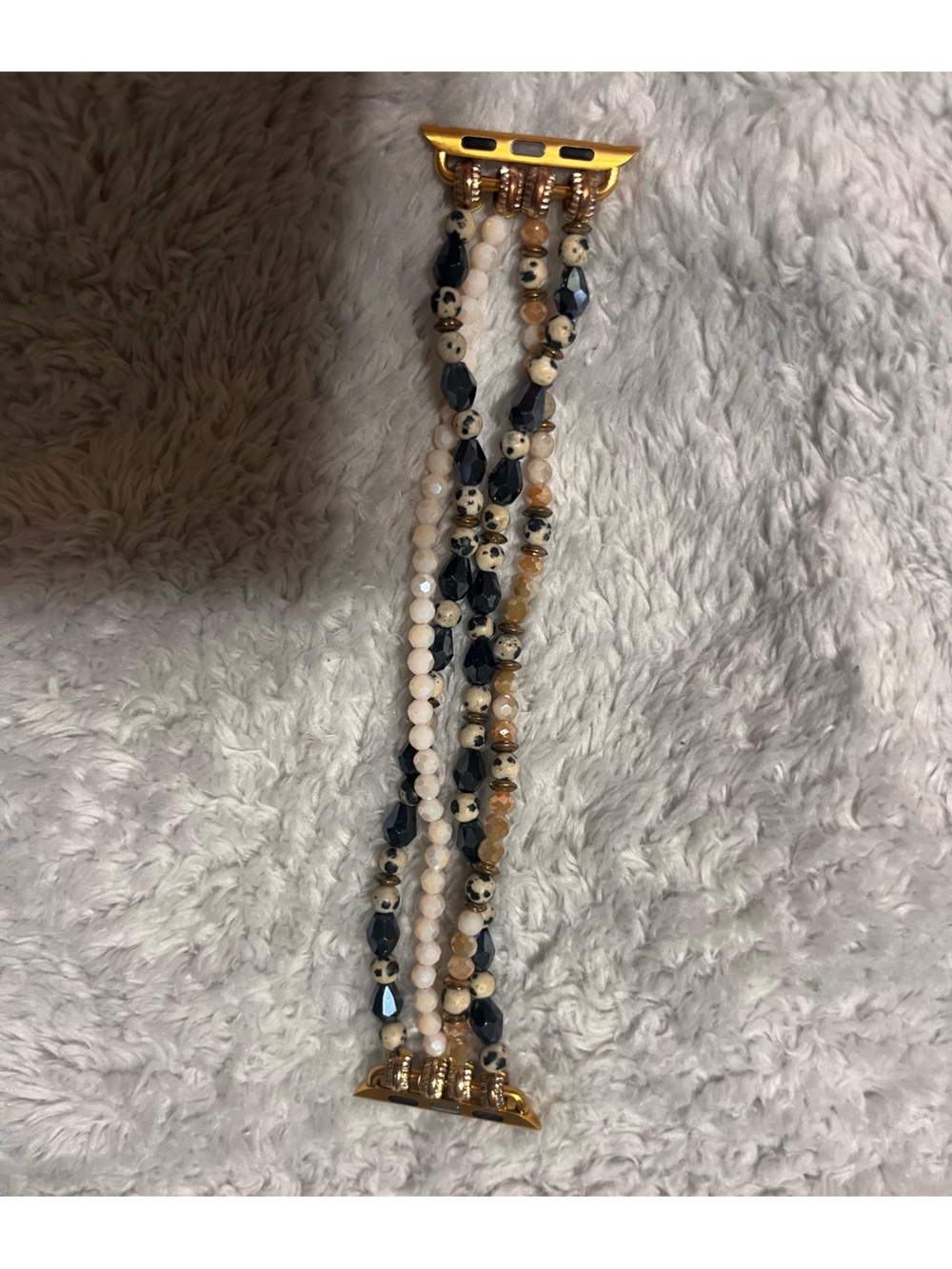 Natural Stone Beaded Apple Watch Band - Black, Cream, Beige